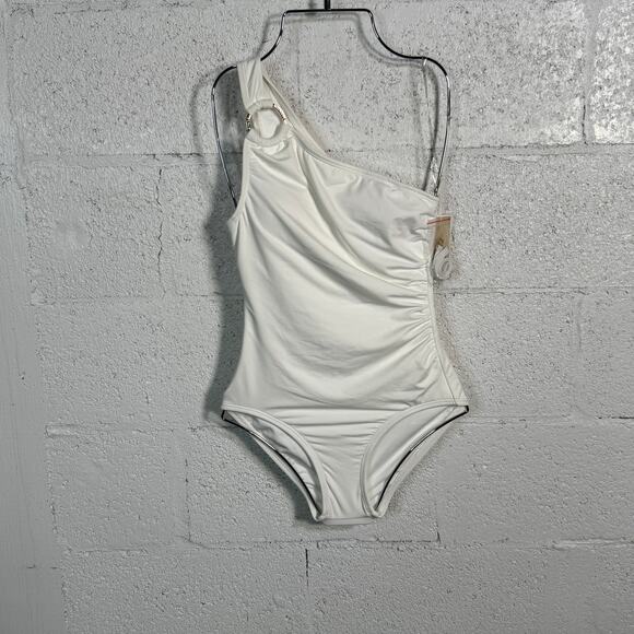 Michael Kors One-Shoulder Underwire One-Piece Swimsuit  white 4 MSRP $102 - Picture 1 of 11